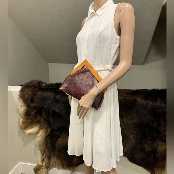 Handmade Genuine Premium Leather Floral Print Wooden Frame Bag with 2 Straps - Picture 7 of 16